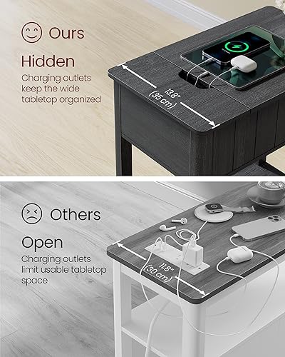 Modern Farmhouse Style Charging Station Side Table, Black