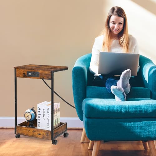 Multifunctional End Table with Charging Station and Storage
