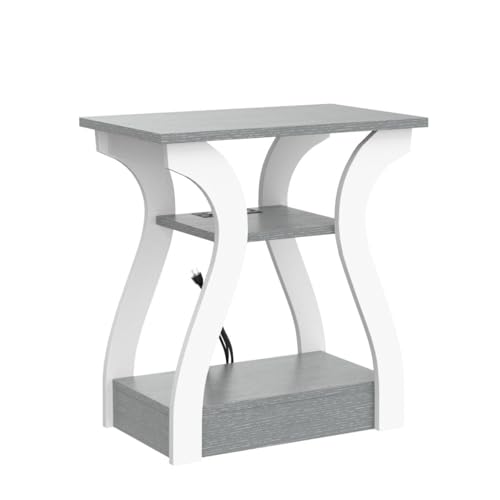 FROMJBEST 3 Tier Grey End Table with Charging Station