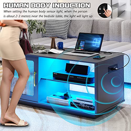Gurexl Coffee Table with Charging Station and Storage