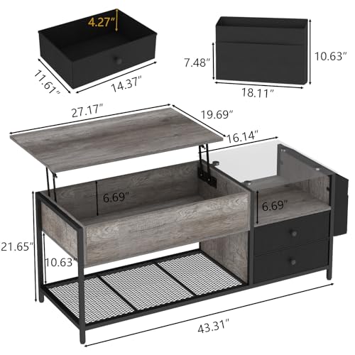 LED Lift Top Coffee Table with Hidden Compartment & Power Outlet