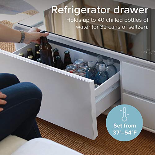 Sobro Coffee Table with Fridge, Speakers, Outlets - White
