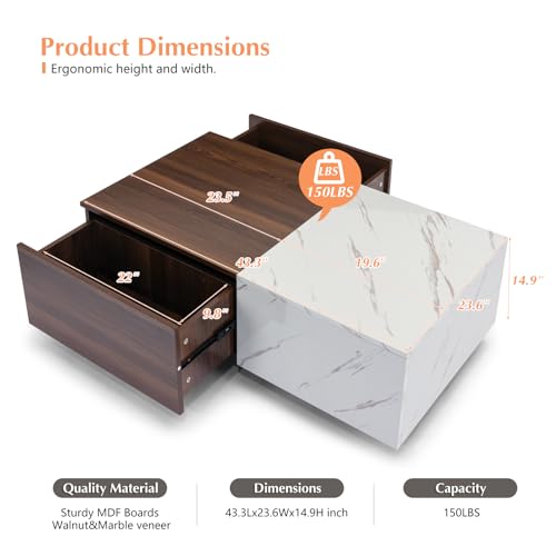 LED Coffee Table with Storage Drawers, Modern Design