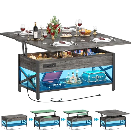 Multi-Function Coffee Table with LED Light and Power Outlet