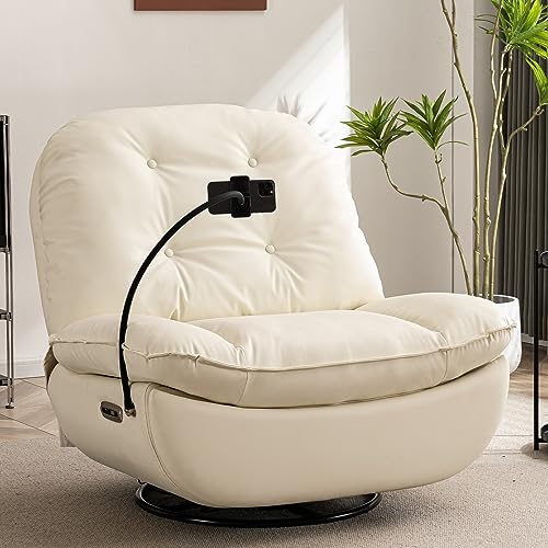 Modern White Swivel Recliner Chair with USB Port
