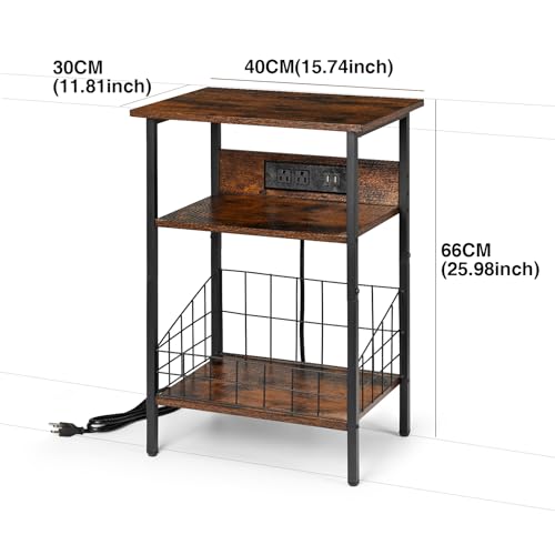 Homsorout 3-Tier Side Table with USB Ports