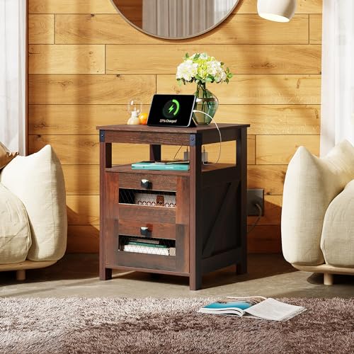 WLIVE End Table with Charger Station and USB Ports