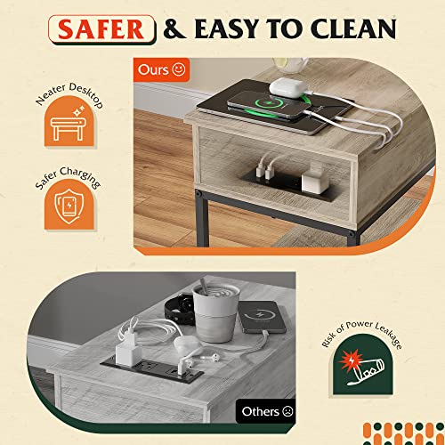 Smart Side Table with USB Ports and Outlets