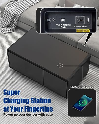 LIVTAB Smart Coffee Table with Fridge & Charging