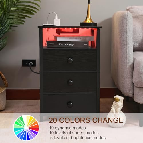 Smart LED Nightstand with USB Port and Fabric Drawers