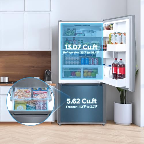 Midea Stainless Steel Bottom Mount Refrigerator, 18.7 Cu.Ft