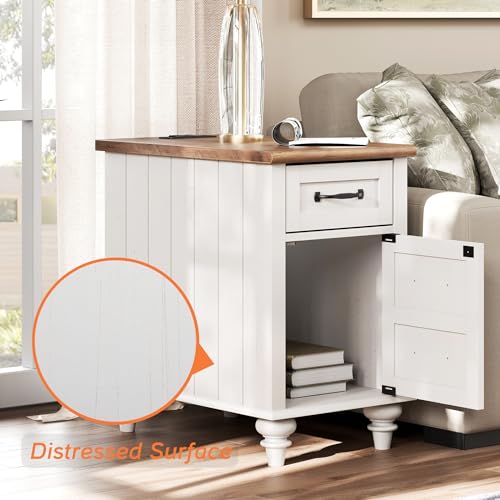 White End Table with Charging Station, Storage, USB Ports