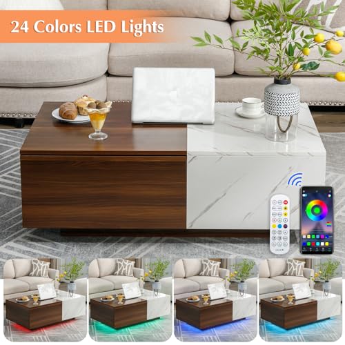 LED Coffee Table with Storage Drawers, Modern Design