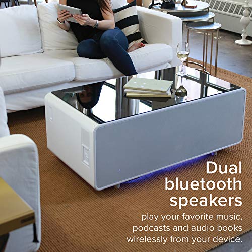 Sobro Coffee Table with Fridge, Speakers, Outlets - White
