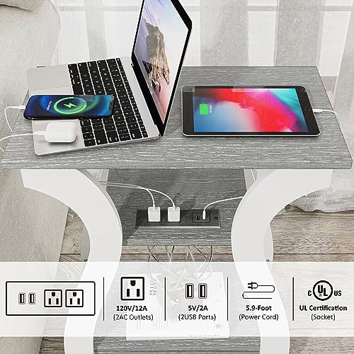 FROMJBEST 3 Tier Grey End Table with Charging Station