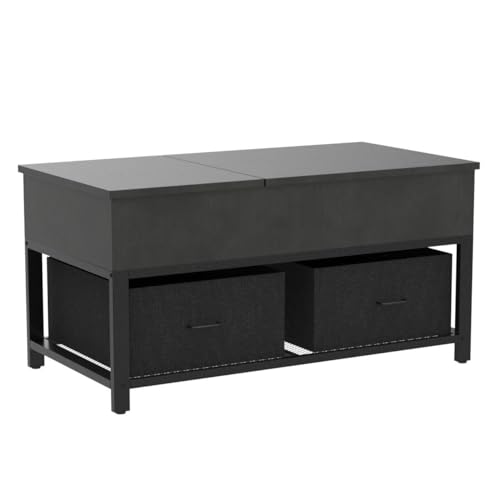 Modern Black Coffee Table with LED Lights & USB Charge