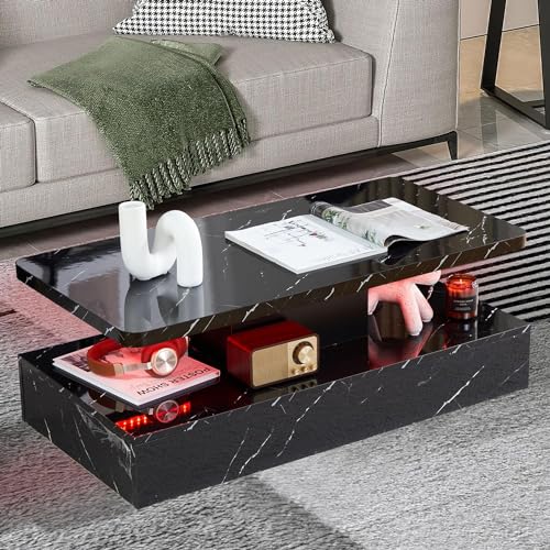 Black Gloss Coffee Table with Smart LED Lights