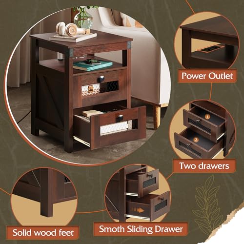 WLIVE End Table with Charger Station and USB Ports