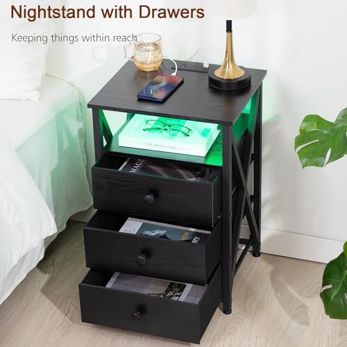 Smart LED Nightstand with USB Port and Fabric Drawers