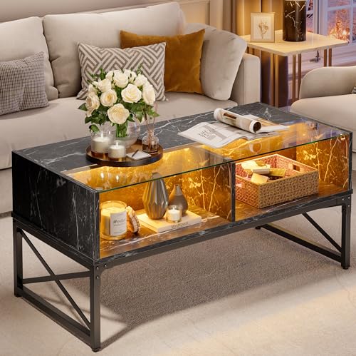 Smart LED Coffee Table, 42 Inch, Modern Black