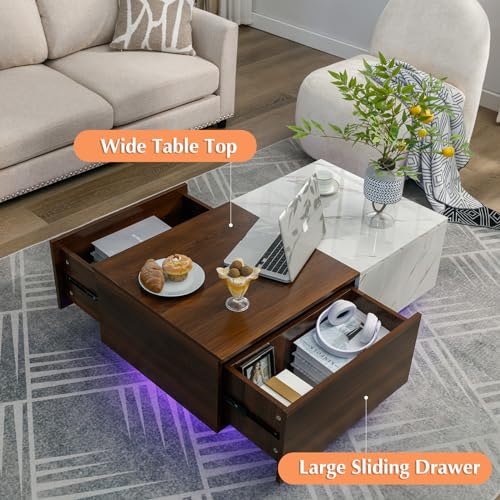 LED Coffee Table with Storage Drawers, Modern Design