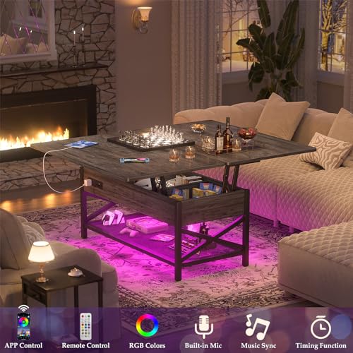 Multi-Function Coffee Table with LED Light and Power Outlet