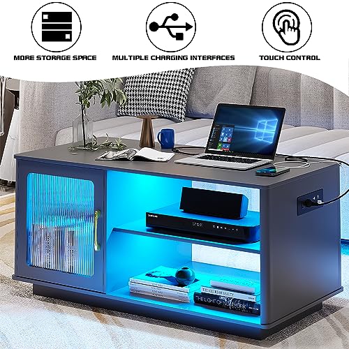 Gurexl Coffee Table with Charging Station and Storage