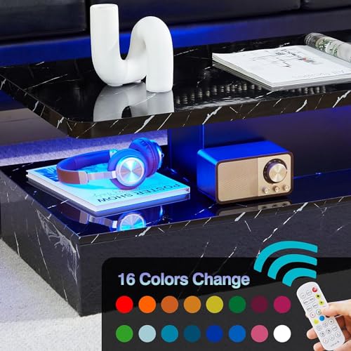 Black Gloss Coffee Table with Smart LED Lights