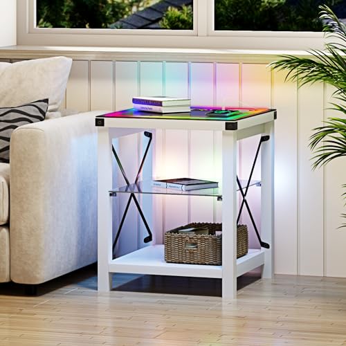 Smart End Table with Charging Station and RGB Lights