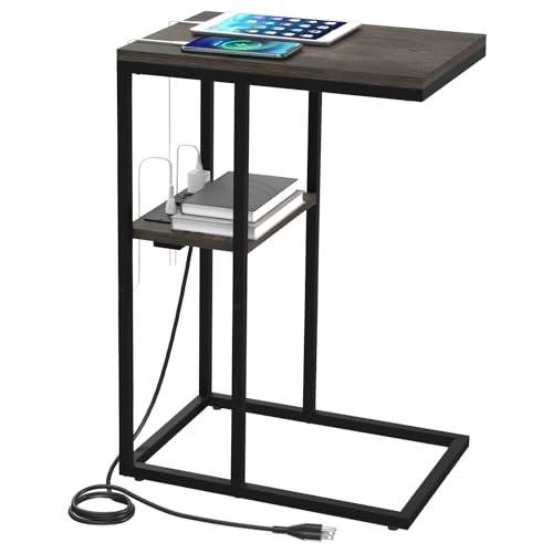 C Shaped End Table with Charging Station and USB Ports