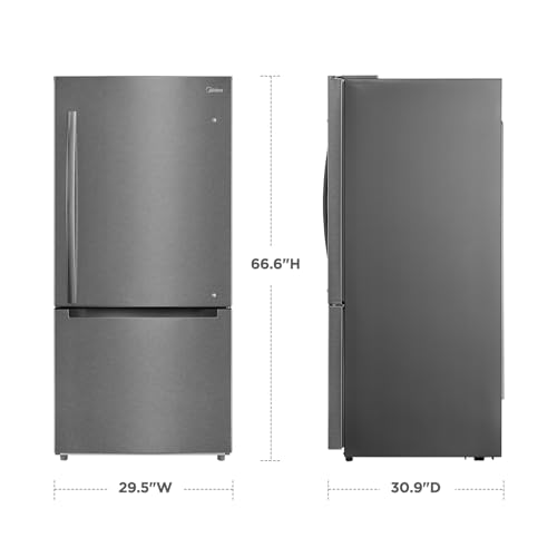 Midea Stainless Steel Bottom Mount Refrigerator, 18.7 Cu.Ft
