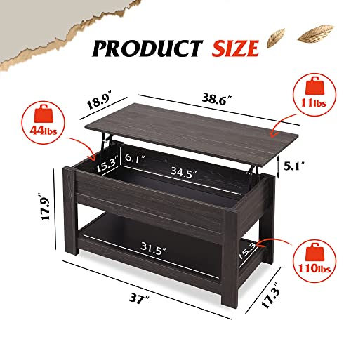 Coffee Table with Hidden Compartment, Storage Shelf 39