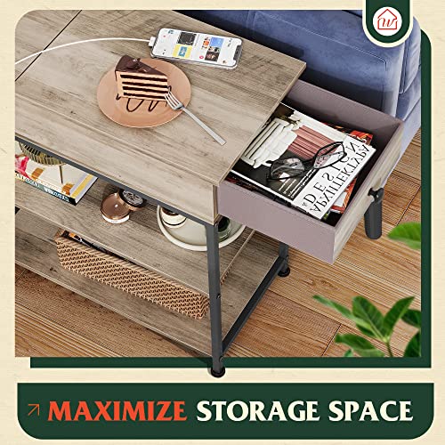 Smart Side Table with USB Ports and Outlets