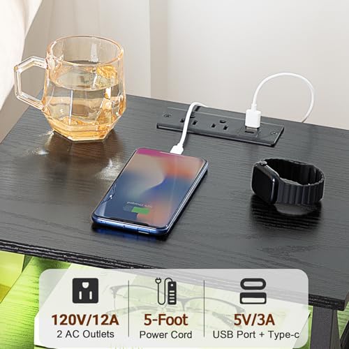 Smart LED Nightstand with USB Port and Fabric Drawers
