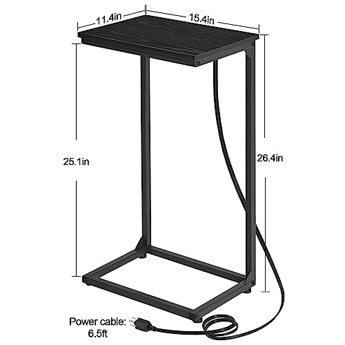 C-Shaped Couch Table with Charging Station and TV Trays