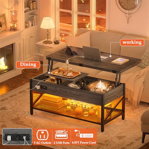 Multi-Function Coffee Table with LED Light and Power Outlet