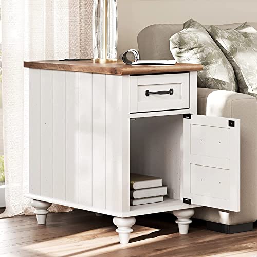 White End Table with Charging Station, Storage, USB Ports