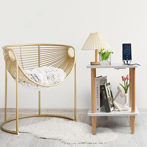FORAOFUR End Table with Charging Station, USB Ports
