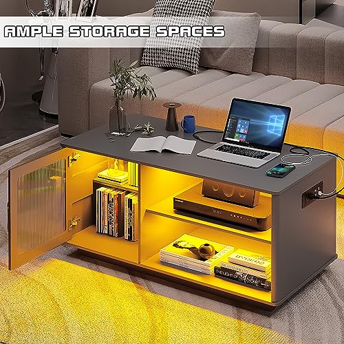 Gurexl Coffee Table with Charging Station and Storage