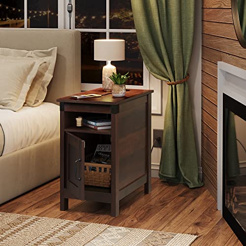 Narrow End Table with Charging Station and Storage