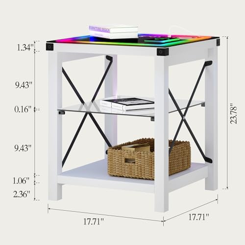 Smart End Table with Charging Station and RGB Lights