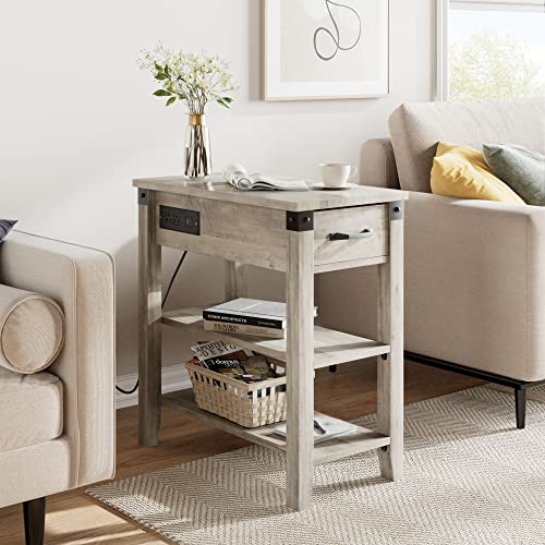 IDEALHOUSE End Table w/ USB Ports, Outlets, Drawer