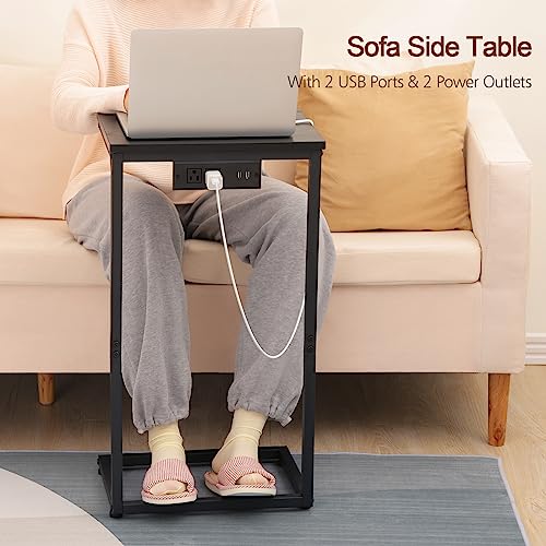 C-Shaped Couch Table with Charging Station and TV Trays