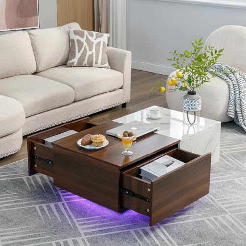 LED Coffee Table with Storage Drawers, Modern Design