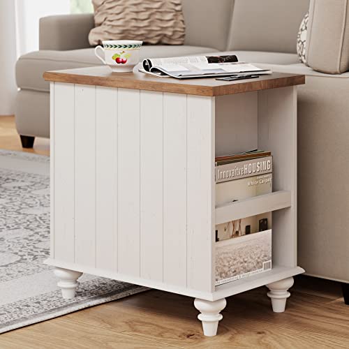 White End Table with Charging Station, Storage, USB Ports