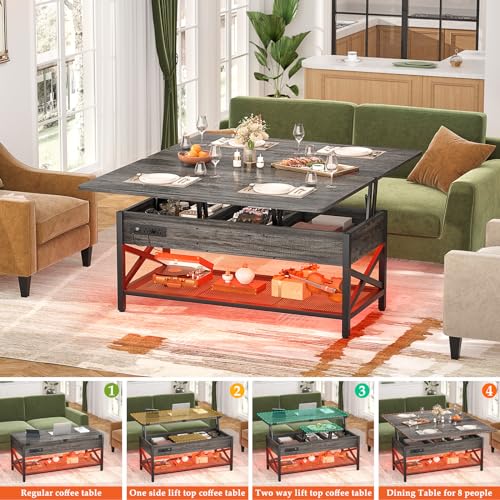 Multi-Function Coffee Table with LED Light and Power Outlet
