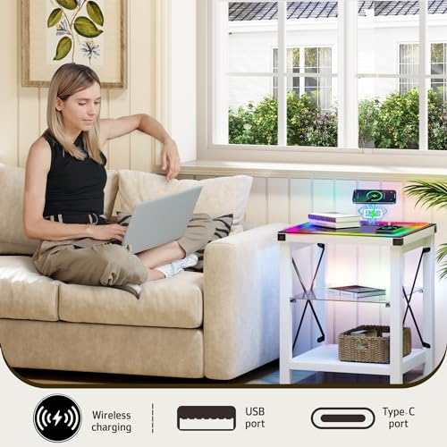 Smart End Table with Charging Station and RGB Lights