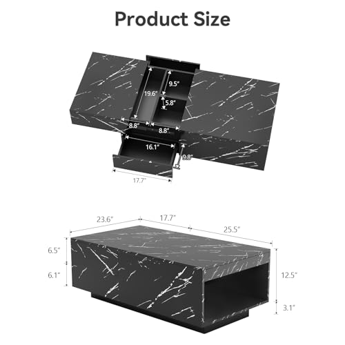 Modern Black Coffee Table with LED Lights and Storage