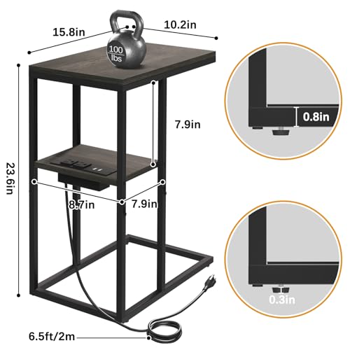 C Shaped End Table with Charging Station and USB Ports