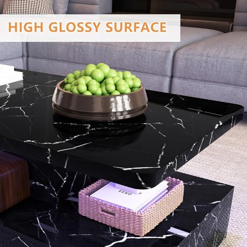 Black Gloss Coffee Table with Smart LED Lights